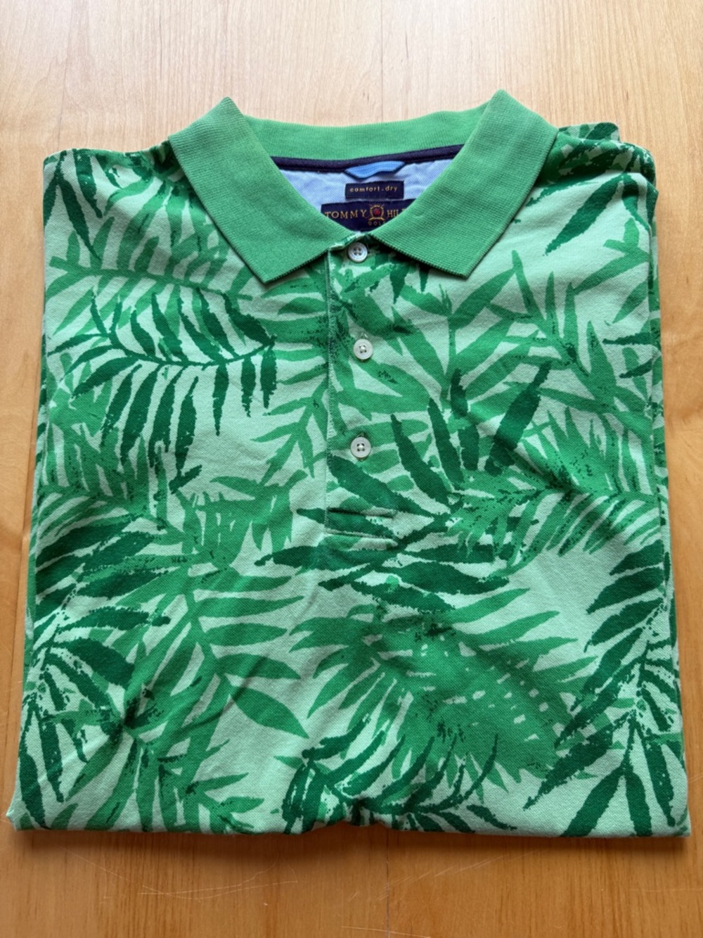 Tommy Hilfiger Golf Polo XL Green Tropical Leaf Print Comfort Dry Shirt